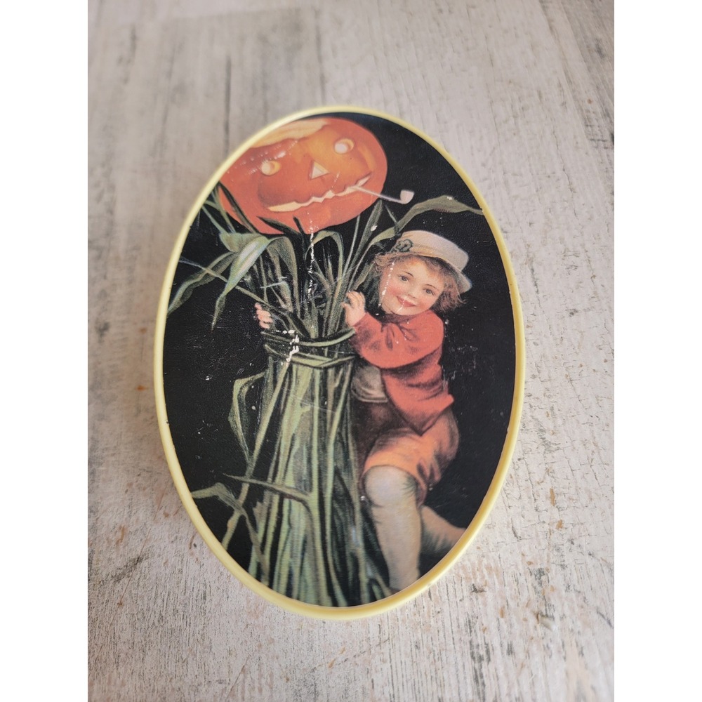 Halloween old print factory pumpkin Victorian mini trinket container home